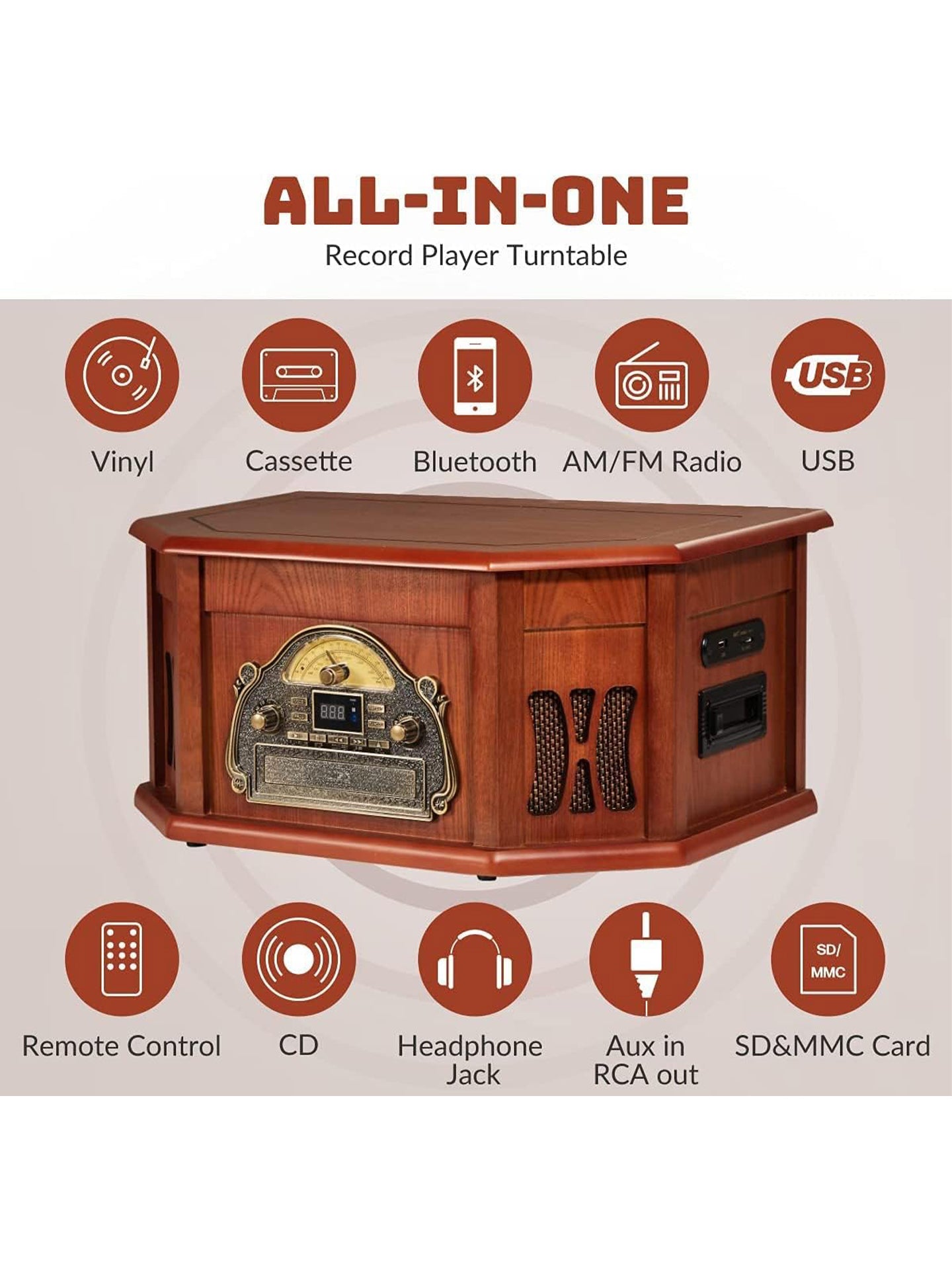 ORCC 10 in 1 Plattenspieler für Schallplatten mit Bluetooth Lautsprecher FM USB