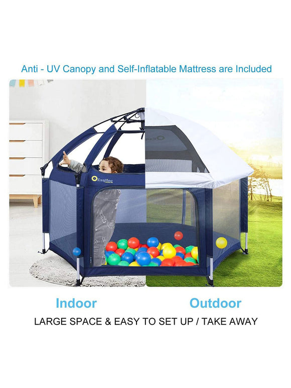 Baby Laufstall mit Matte Pop-up Baby Laufgitter Atmungsaktiv 6-Panel Faltbar