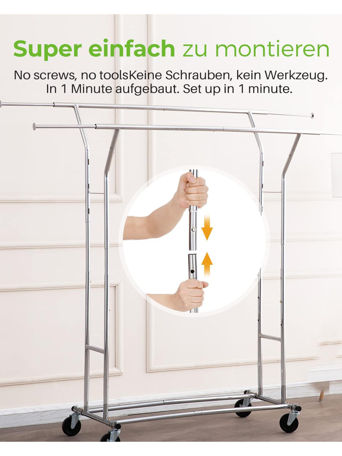 HOKEEPER Schwerlast Kleiderständer bis 181 kg ausziehbare Kleiderstange Rollen