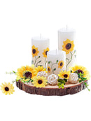 Kerzenset Girasole 3 Kerzen mit Sonnenblumen-Dekor Baumscheibe als Teller Deko-2