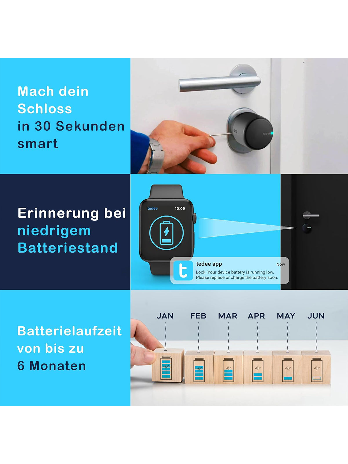 tedee Lock GO 2 smartes Türschloss mit Bridge via Bluetooth & App iPhone & Android