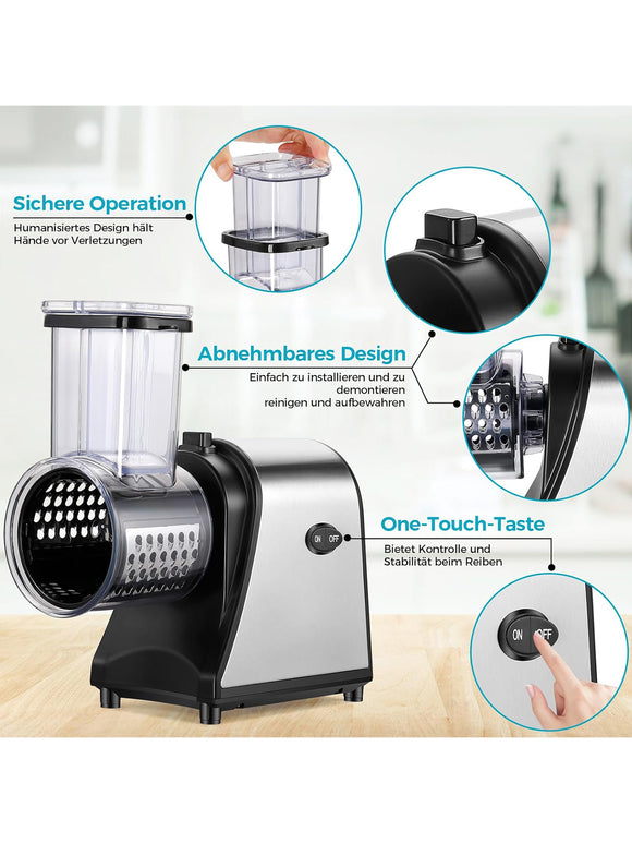 Nictemaw Gemüseschneider Gemüsehobel Elektrisch Edelstahl 250W L-Size 5 Klingen