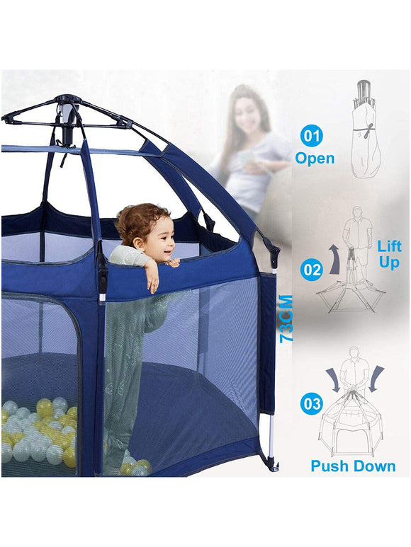 Baby Laufstall mit Matte Pop-up Baby Laufgitter Atmungsaktiv 6-Panel Faltbar