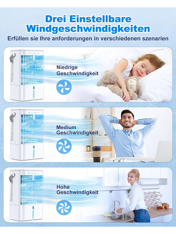 Mobile Klimaanlage 4 in 1 Energiesparend Mini Luftkühler LED 1200 ml 3 Stufen