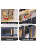 ROBUD Kinderküche Spielküche Set Holz Vintage mit Zubehör Wasserhahn Töpfe Blau-5