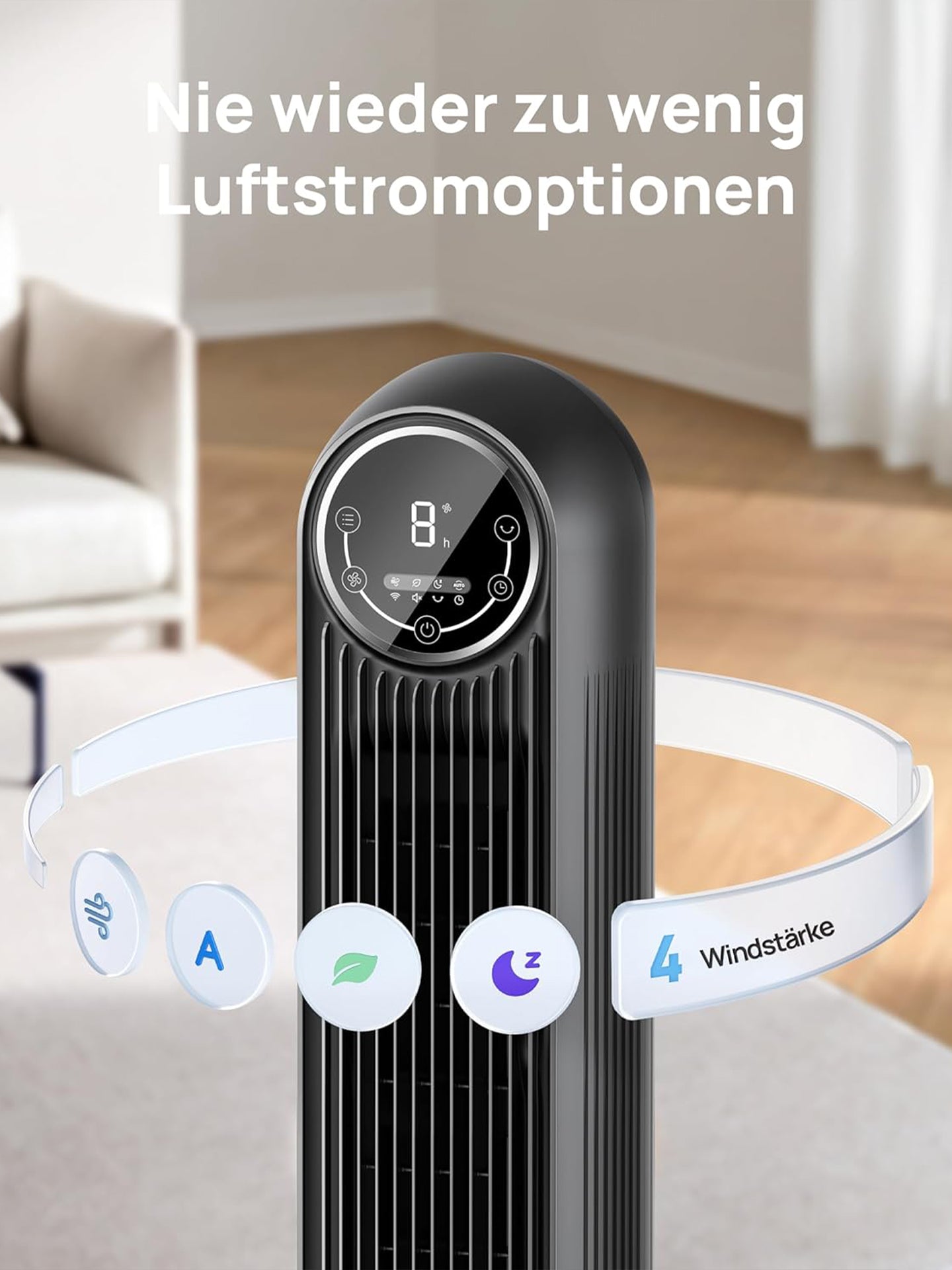 Dreo 20dB Leiser Turmventilator oszillierend mit 4 Modi Timer Fernbedienung