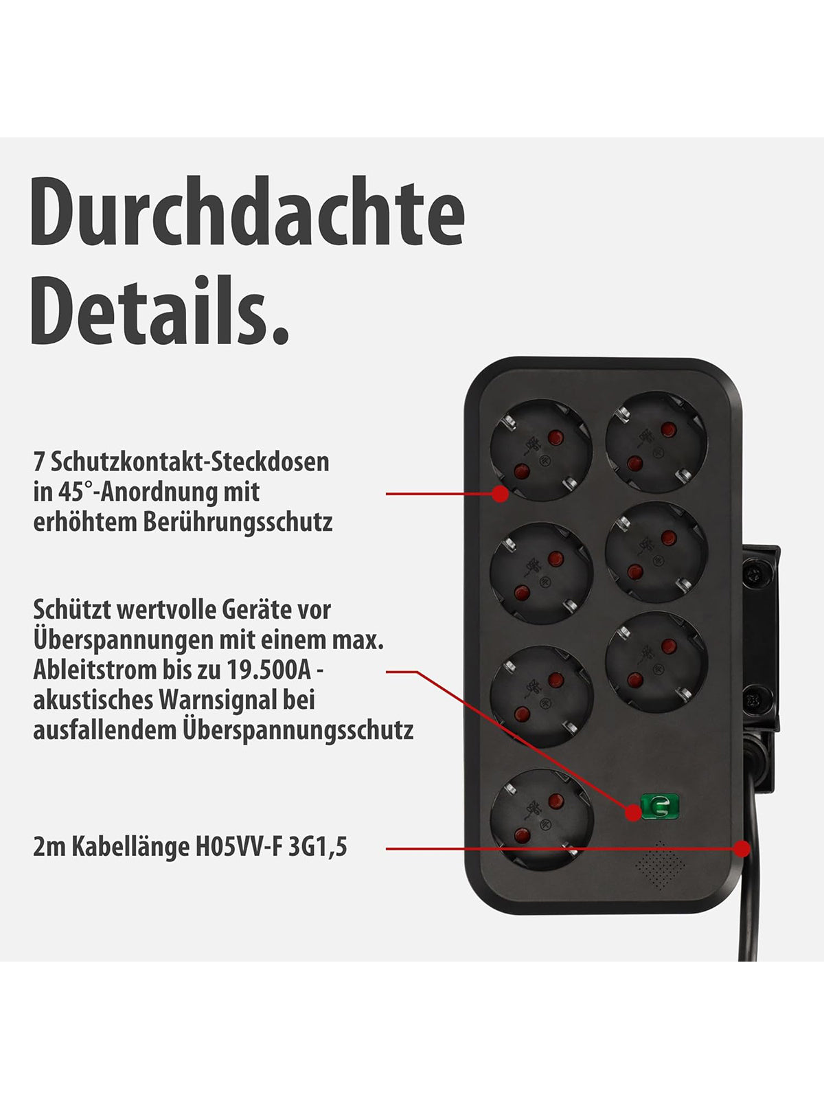 Brennenstuhl Estilo Duplex Tischsteckdosenleiste mit Schalter Überspannungsschutz