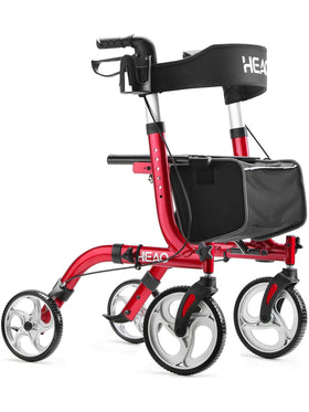HEAO Rollator Gehhilfe für Senioren mit Sitz 150 kg Klappbar Rückenlehne Rot
