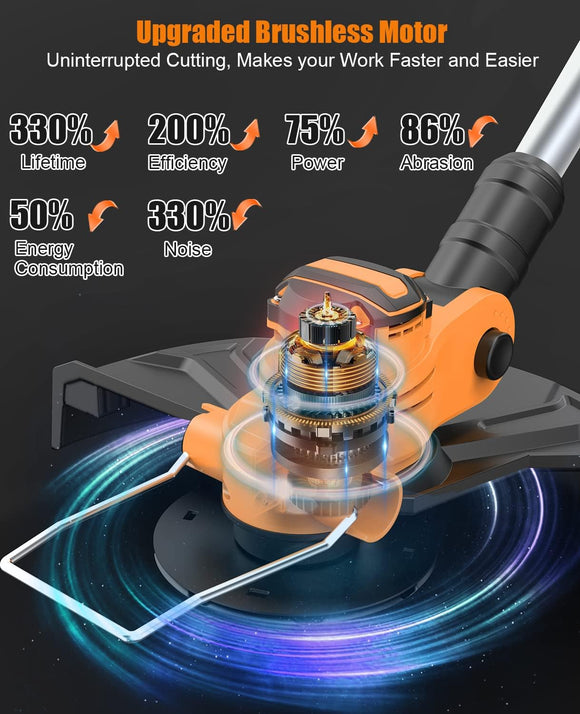 21V Akku Rasentrimmer Freischneider Bürstenlos 2x Akku Teleskoprohr Verstellbar