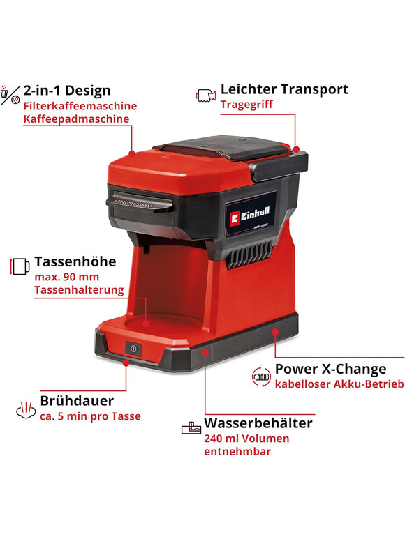 Einhell Akku-Kaffeemaschine TE-CF 18 Li-Solo Power X-Change 18V Behälter 240 ml