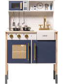 ROBUD Kinderküche Spielküche Set Holz Vintage mit Zubehör Wasserhahn Töpfe Blau-2