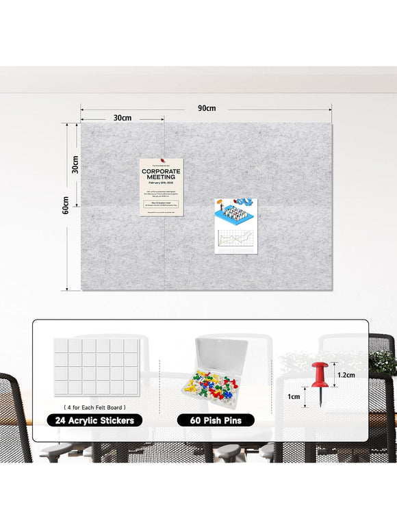 6x Filz-Pinnwand mit 60 Pins 12 mm dick Pinwand Korkwand Selbstklebend 30x30 cm