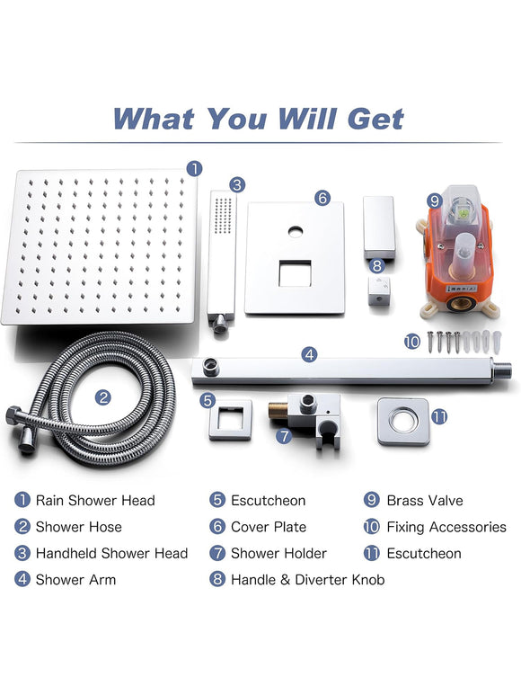 Solepearl 10 Zoll Regendusche Unterputz Duscharmatur Duschsystem Chrom 25 x 25cm