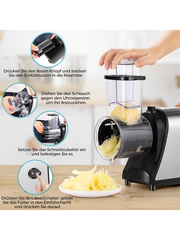 Nictemaw Gemüseschneider Gemüsehobel Elektrisch Edelstahl 250W L-Size 5 Klingen