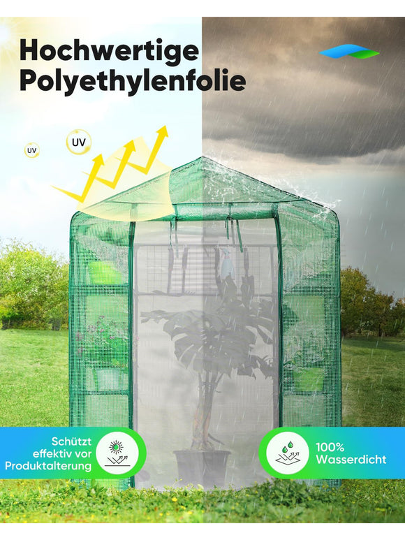 Quictent Foliengewächshaus 195 x143 x 73 cm Begehbar 6 Ablageflächen 140 g/m²