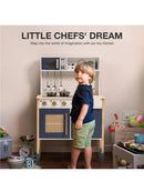 ROBUD Kinderküche Spielküche Set Holz Vintage mit Zubehör Wasserhahn Töpfe Blau-4