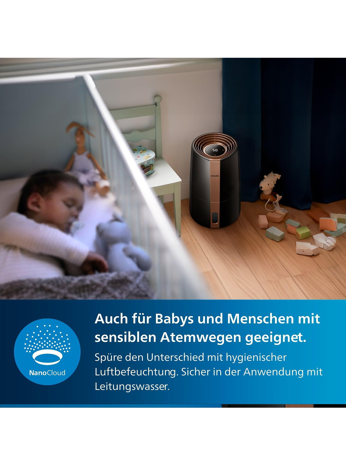 Philips Luftbefeuchter 3000 NanoCloud 99,97% weniger Bakterien 300 ml/h 3 Modi