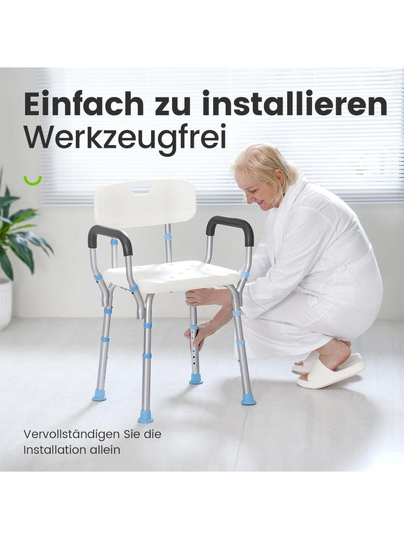 HEAO Duschstuhl mit Rückenlehne und Armlehnen höhenverstellbar 41-53cm bis 136kg
