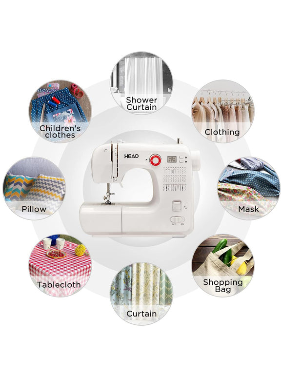 HEAO Nähmaschine 30 integrierte Stiche 11 Nähfüße Staubschutzhaube mit Fußpedal