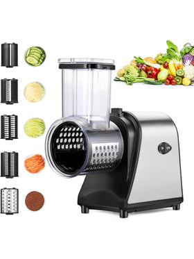 Nictemaw Gemüseschneider Gemüsehobel Elektrisch Edelstahl 250W L-Size 5 Klingen