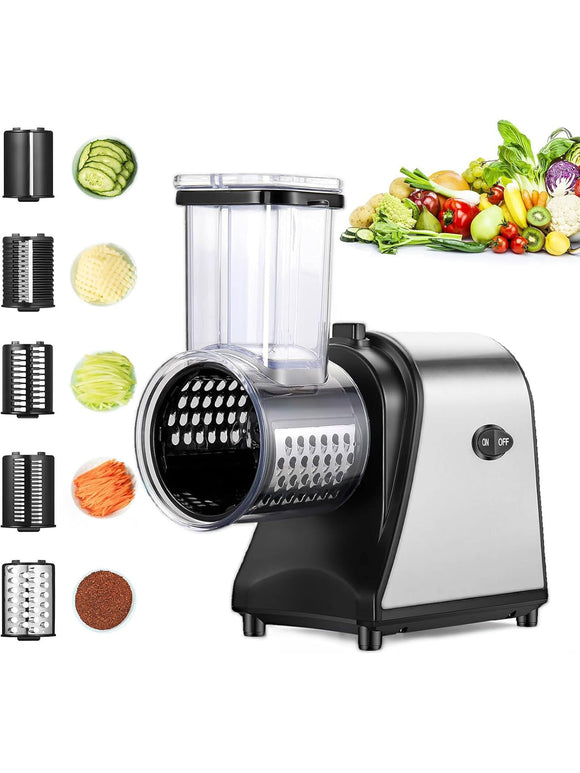 Nictemaw Gemüseschneider Gemüsehobel Elektrisch Edelstahl 250W L-Size 5 Klingen
