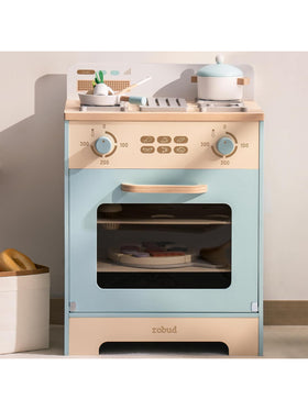 ROBUD Spielküchenofen für Kinder Kinderofen aus Holz mit Zubehör Cupcakes Pizza