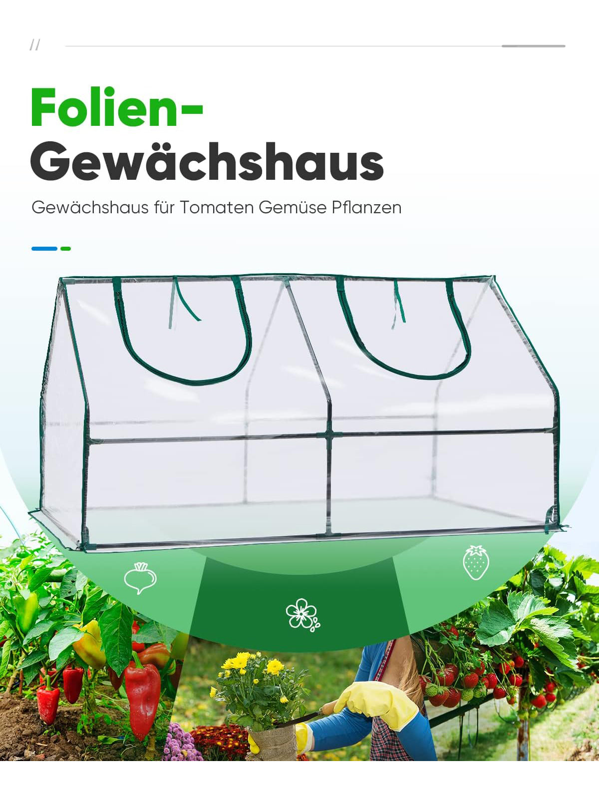 Quictent Foliengewächshaus Gewächshaus für Draußen 180x92x92 cm Reißverschluss
