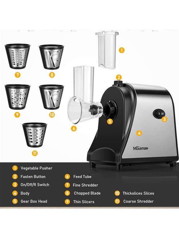Nictemaw Gemüseschneider Automatisch Elektrisch Gemüsehobel 250W mit 5 Klingen