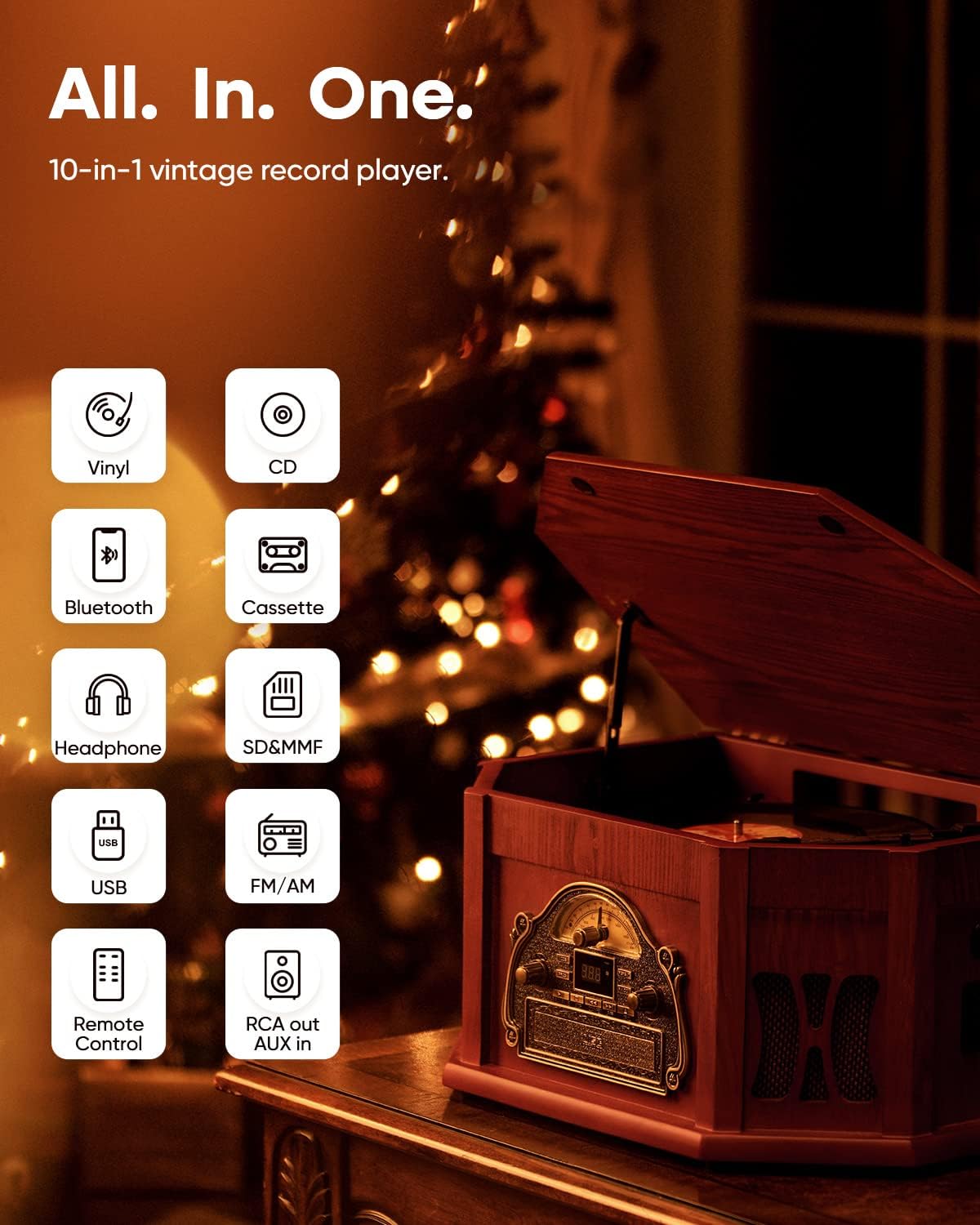 ORCC 10 in 1 Plattenspieler für Schallplatten mit Bluetooth Lautsprecher FM USB