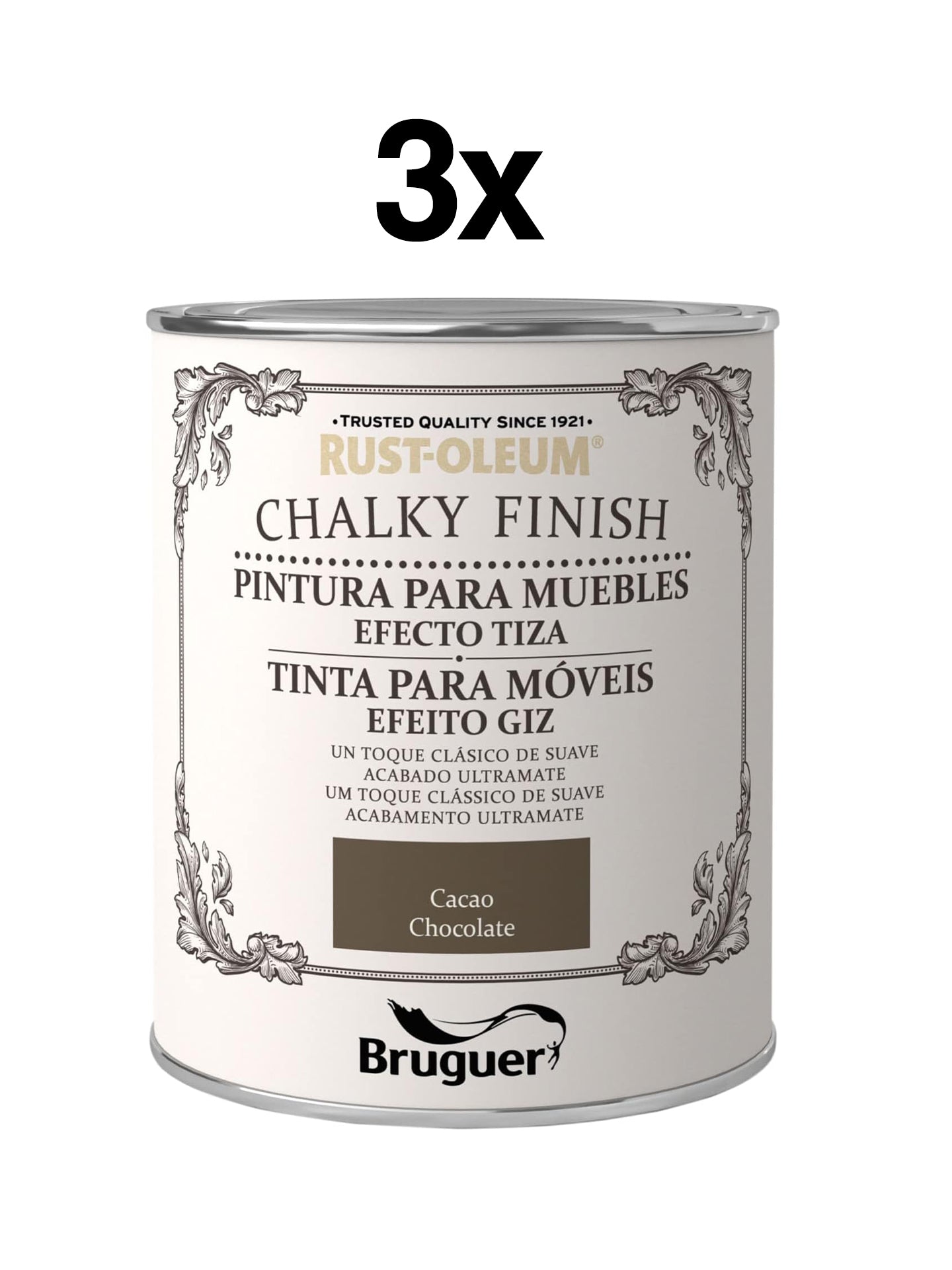 3x Rust-Oleum Bruguer Chalky Finish Möbelfarbe Kakao 750 ml 3er Set