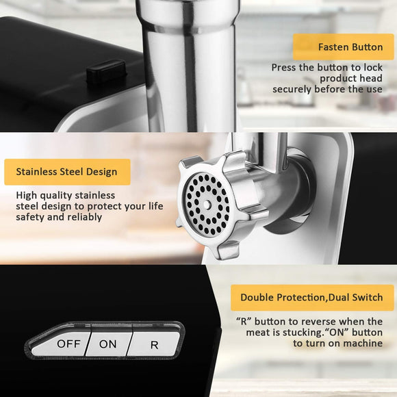 Meykey Elektrischer Fleischwolf max. 2000W 3-in-1 mit Aufsätzen