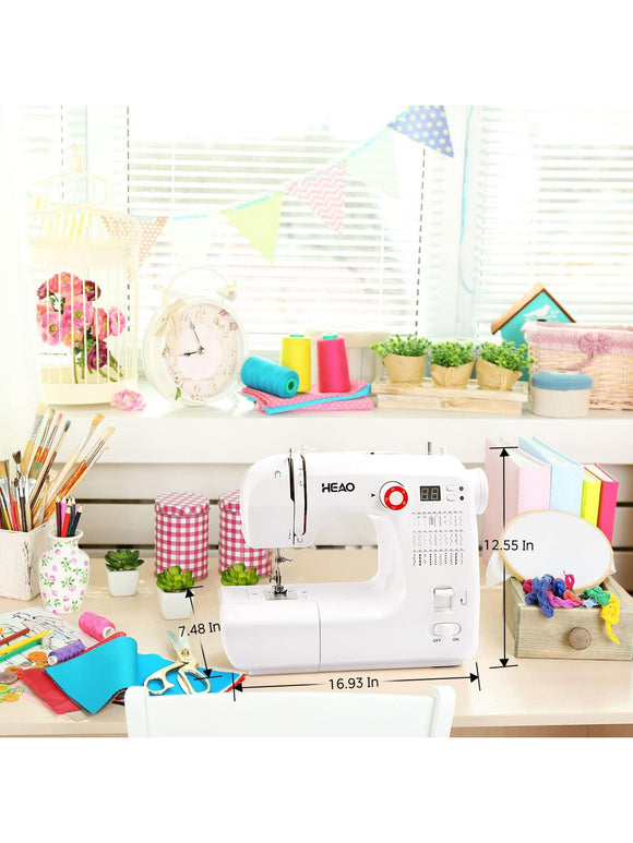 HEAO Nähmaschine 30 integrierte Stiche 11 Nähfüße Staubschutzhaube mit Fußpedal