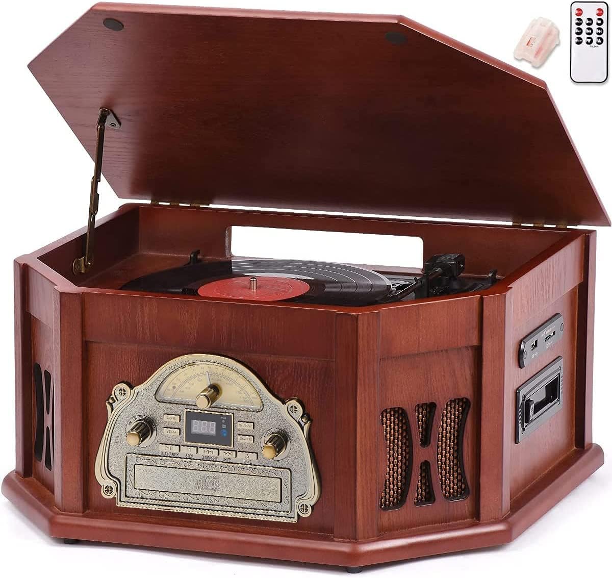 ORCC 10 in 1 Plattenspieler für Schallplatten mit Bluetooth Lautsprecher FM USB