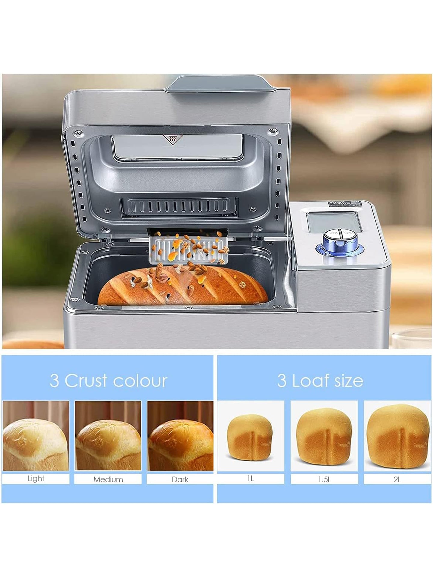 Meykey Brotbackautomat 550 W Edelstahl Brotbackmaschine mit 25 Backprogrammen