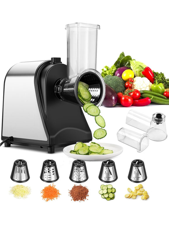 Nictemaw Gemüseschneider Automatisch Elektrisch Gemüsehobel 250W mit 5 Klingen