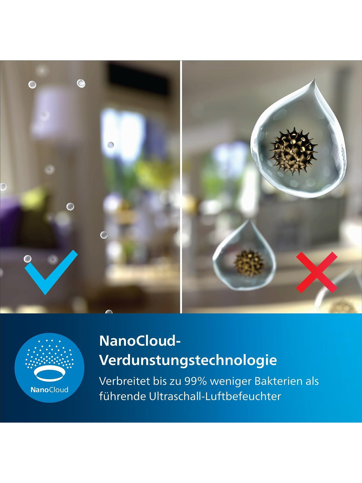 Philips Luftbefeuchter 3000 NanoCloud 99,97% weniger Bakterien 300 ml/h 3 Modi