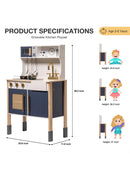 ROBUD Kinderküche Spielküche Set Holz Vintage mit Zubehör Wasserhahn Töpfe Blau-10