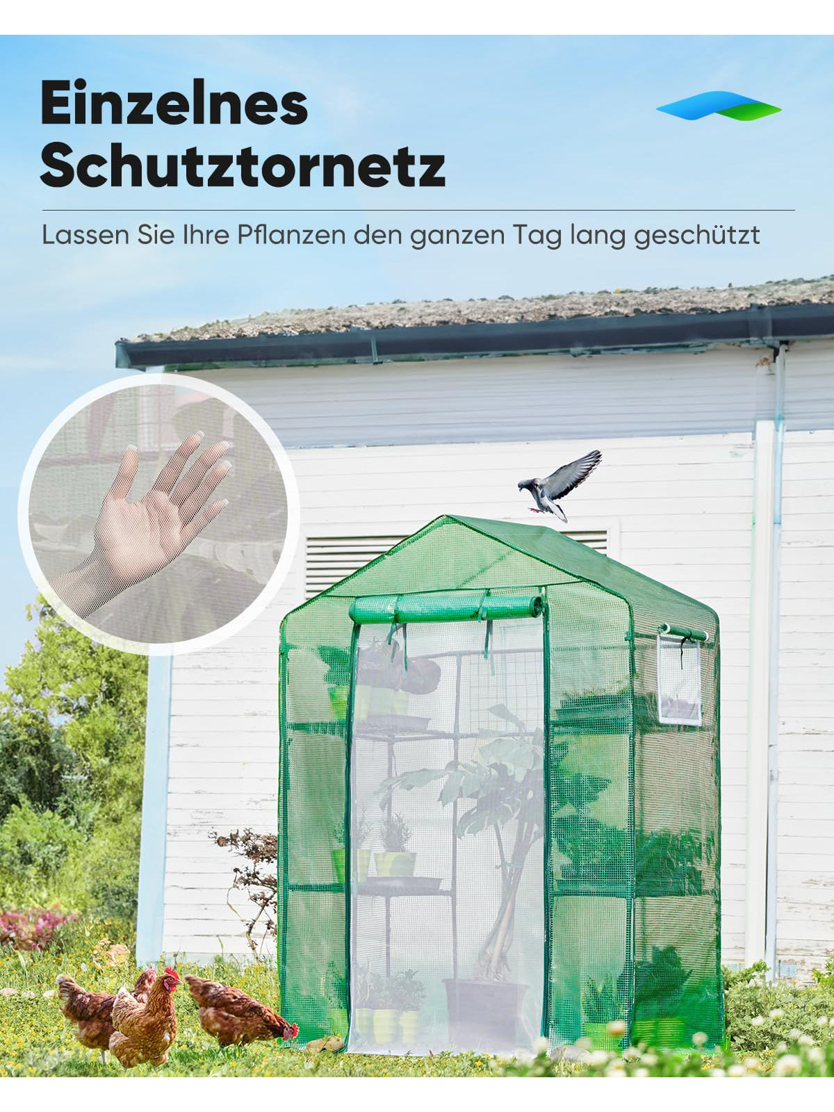 Quictent Foliengewächshaus 195 x143 x 73 cm Begehbar 6 Ablageflächen 140 g/m²