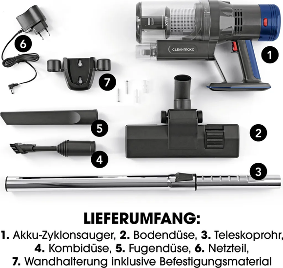 CLEANmaxx 2in1 Akku-Staubsauger Beutellos Kabellos Zyklon Handsauger Auto Tragbar