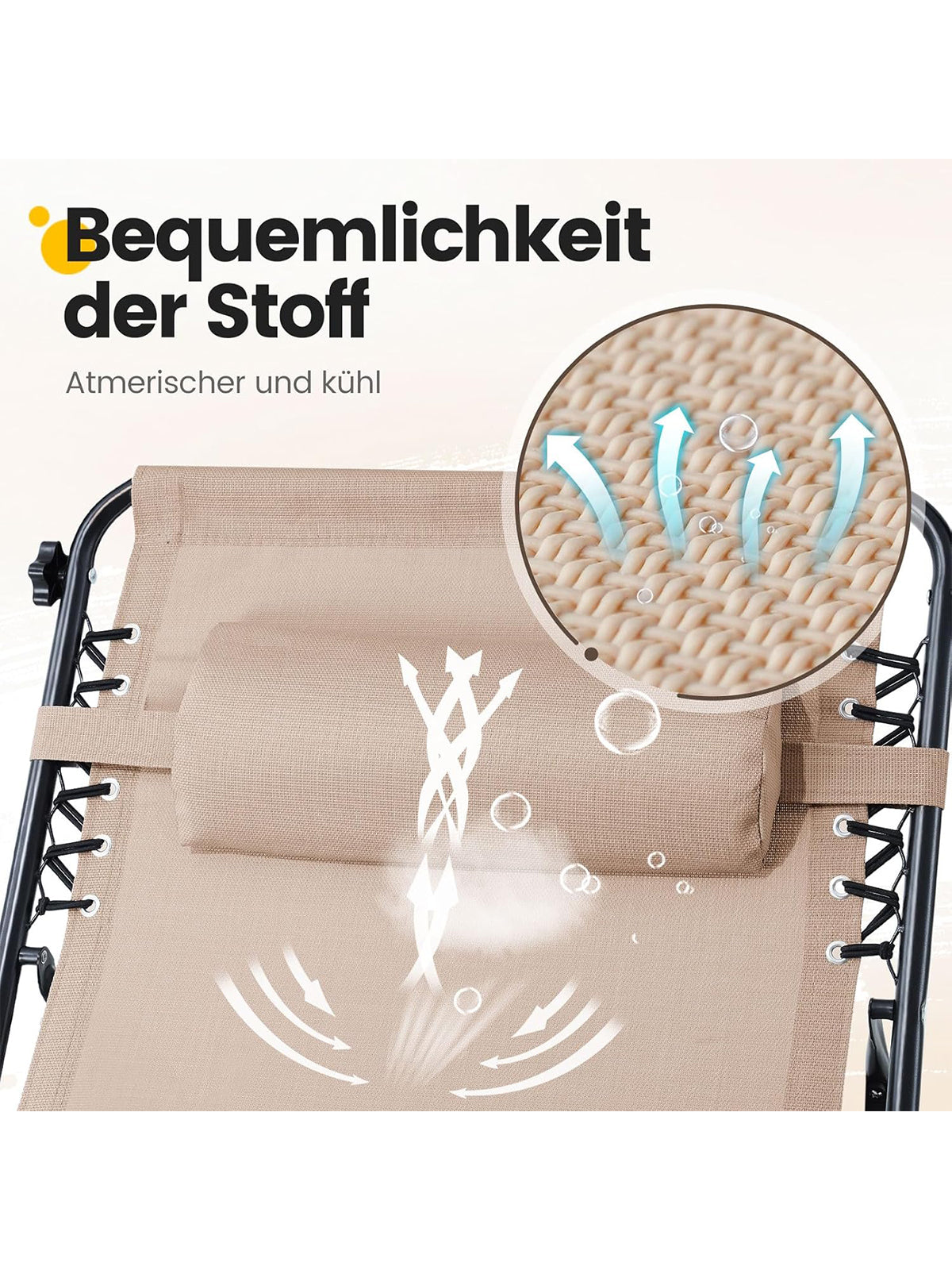 KING BIRD Sonnenliege mit Sonnenschutz klappbar Liegestuhl 190x70x40 cm Beige