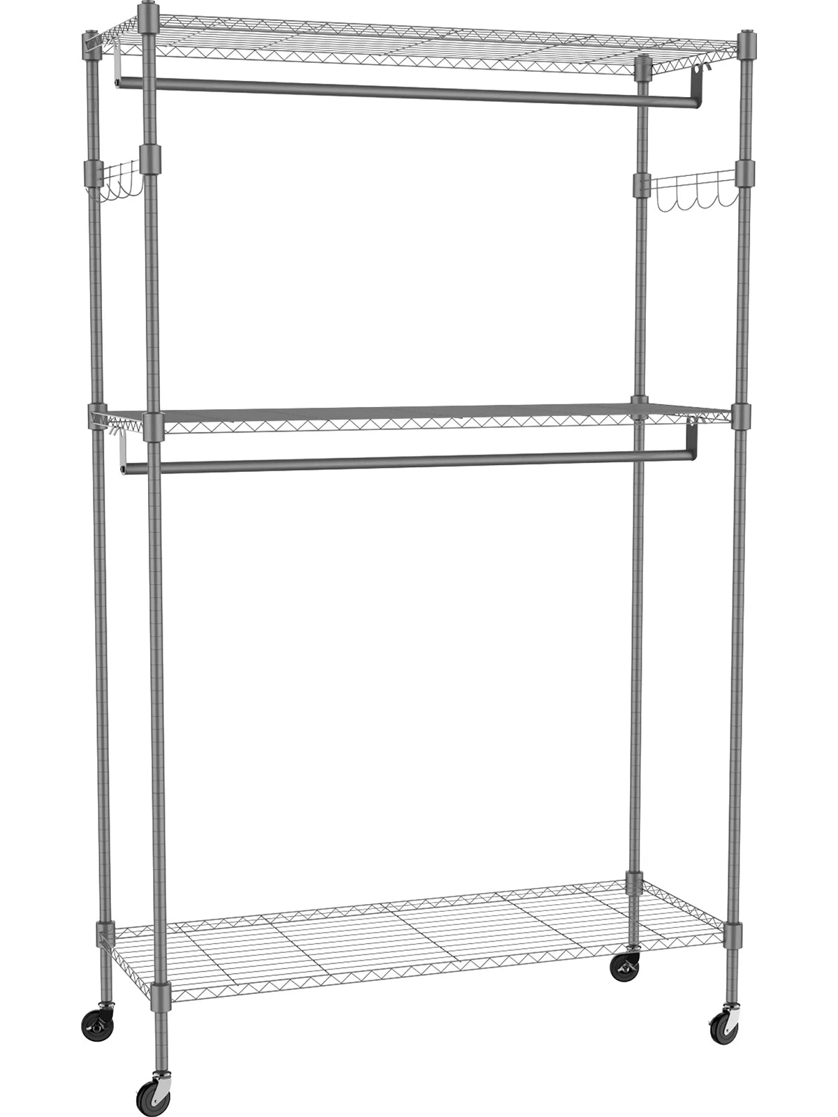 Homdox 60x42x205cm Kleiderständer Garderobenständer auf Rollen 2 Kleiderstangen