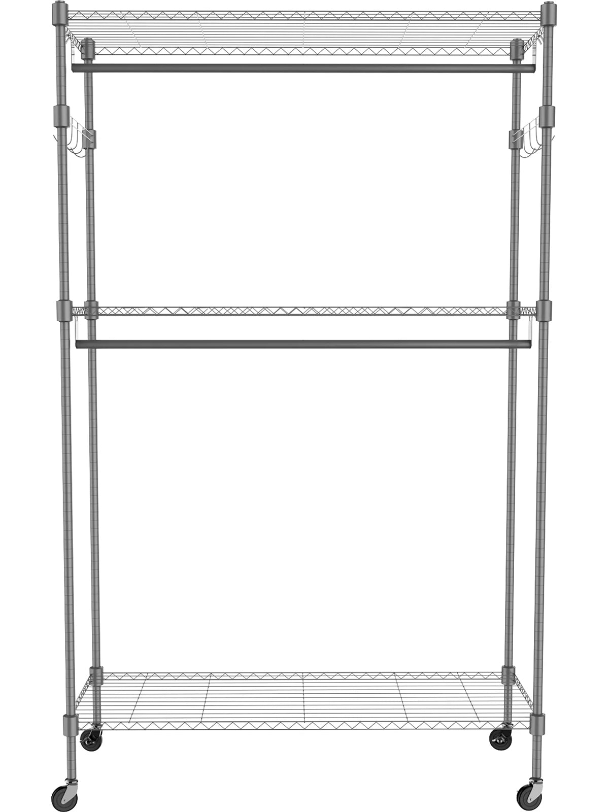 Homdox 60x42x205cm Kleiderständer Garderobenständer auf Rollen 2 Kleiderstangen