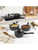 SALTER Megastone Kochtopfset 3-teilig Antihaft mit Hartglas Deckel und Dampfdüse-3