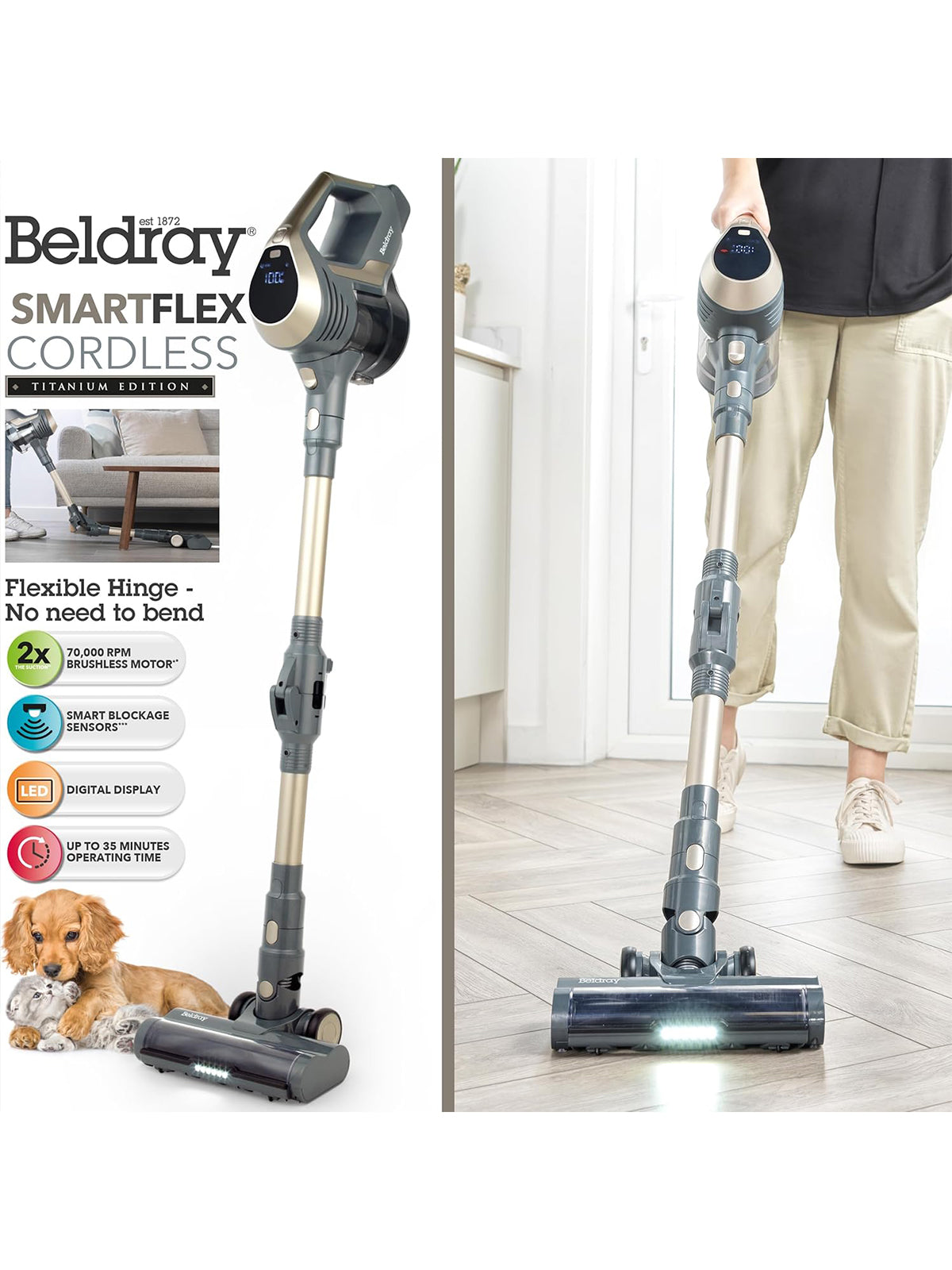 Beldray Titanium Smartflex Akku-Staubsauger Handstaubsauger Sensor LED Anzeige