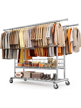 HOKEEPER Doppelter Kleiderständer auf Rollen Kleiderstange 3-in-1 bis 283 kg