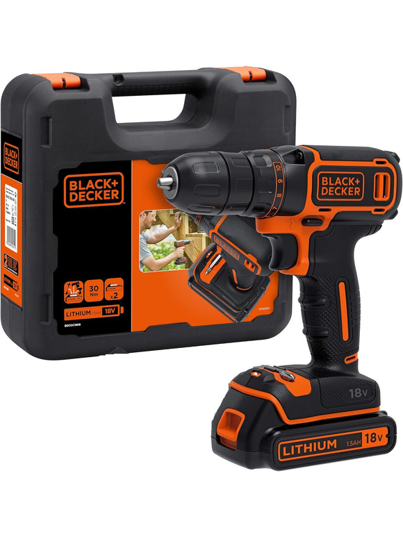 Black+Decker Akku-Bohrschrauber 18V BDCDC18K mit Akku und Ladegerät im Koffer