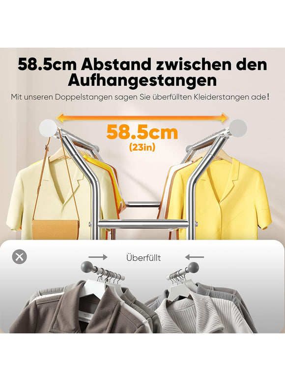 HOKEEPER Doppelter Kleiderständer auf Rollen Kleiderstange 3-in-1 bis 283 kg