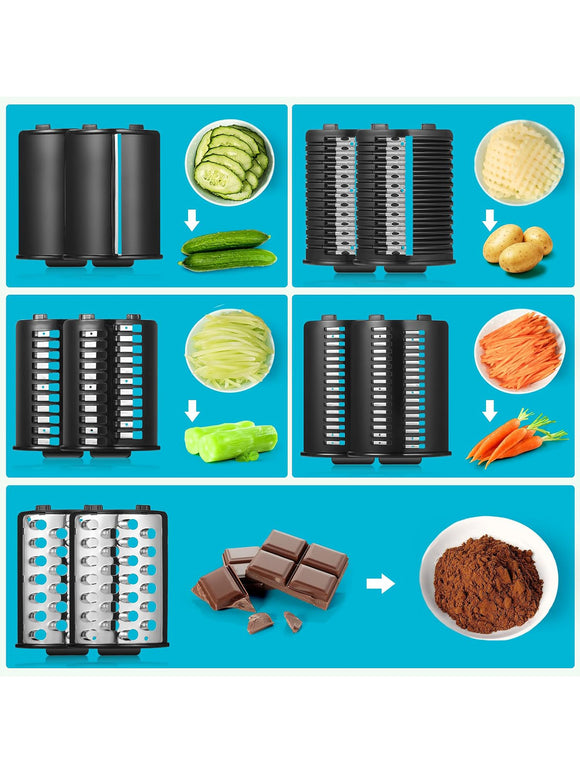 Nictemaw Gemüseschneider Gemüsehobel Elektrisch Edelstahl 250W L-Size 5 Klingen