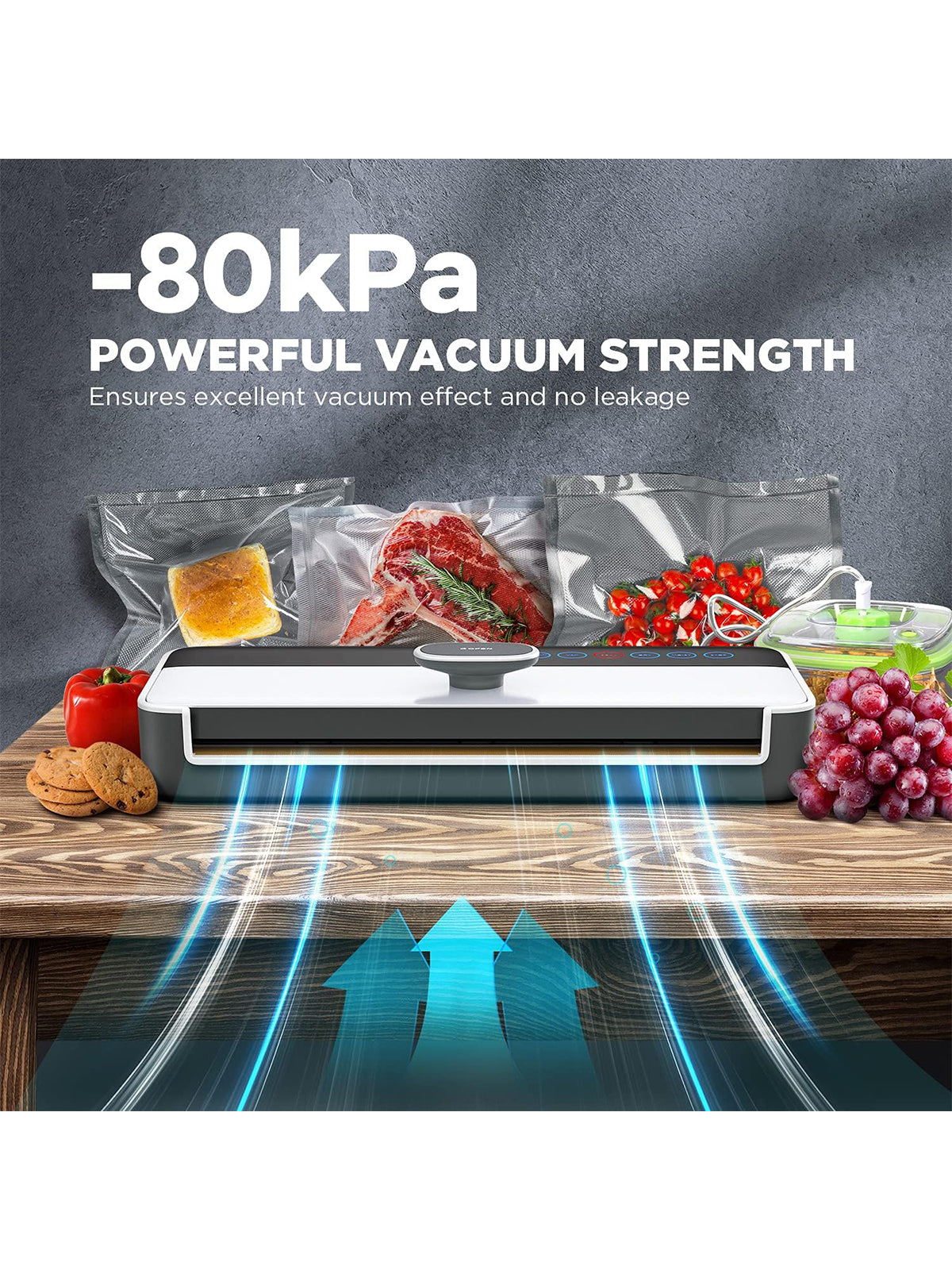 CalmDo Vakuumiergerät Vollautomatisch Vakuumierer 80Kpa mit Folienrolle CD-V001