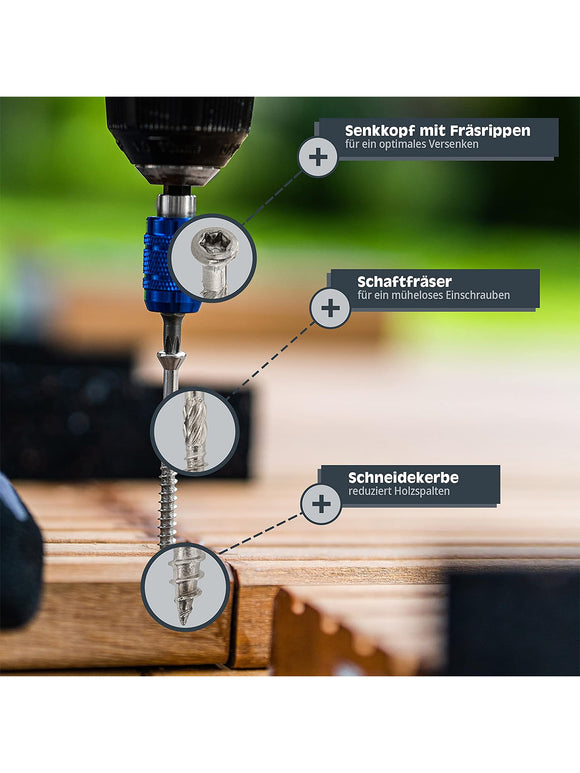 HELPMATE Terrassenschrauben 5x50 Edelstahl A2 ca. 1000 Stück 2x T25 Bit